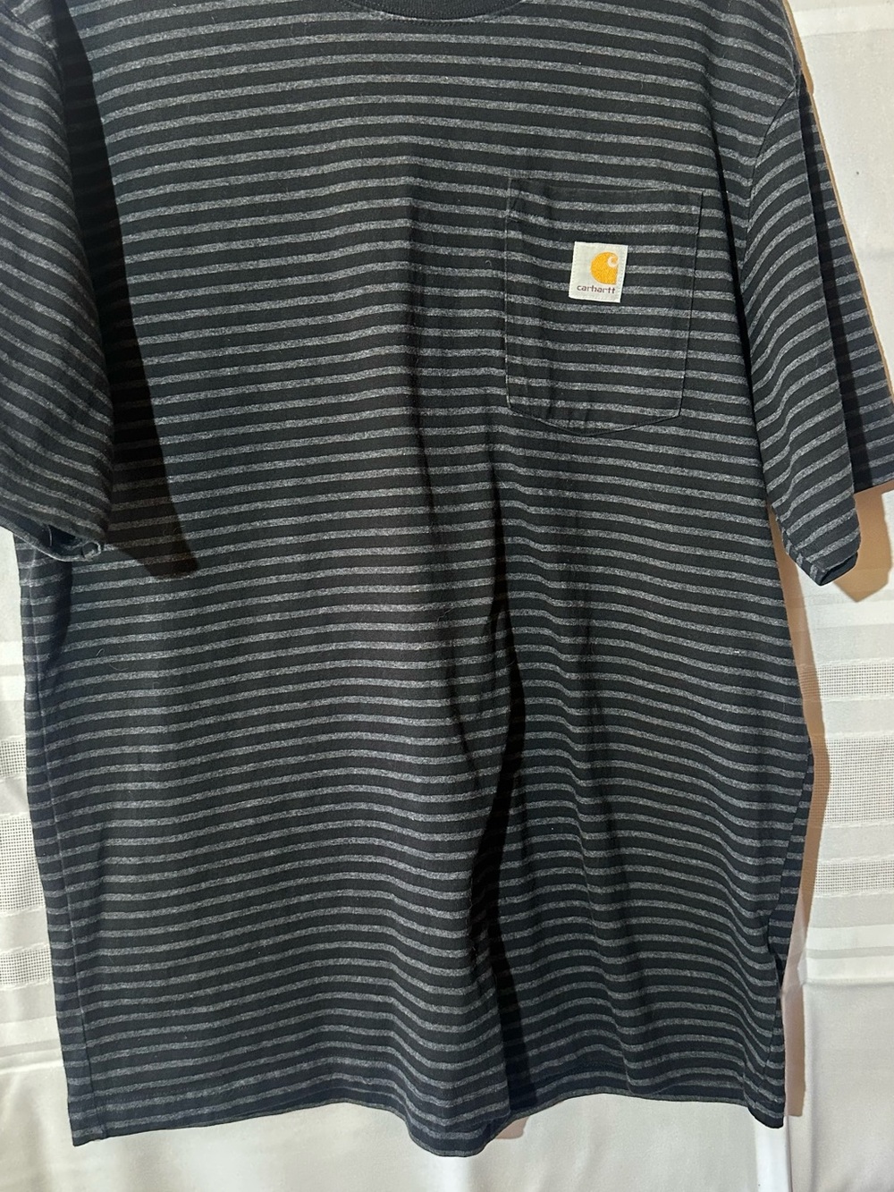 Carhartt Men’s Charcoal and Light Gray Striped Pocket Tee